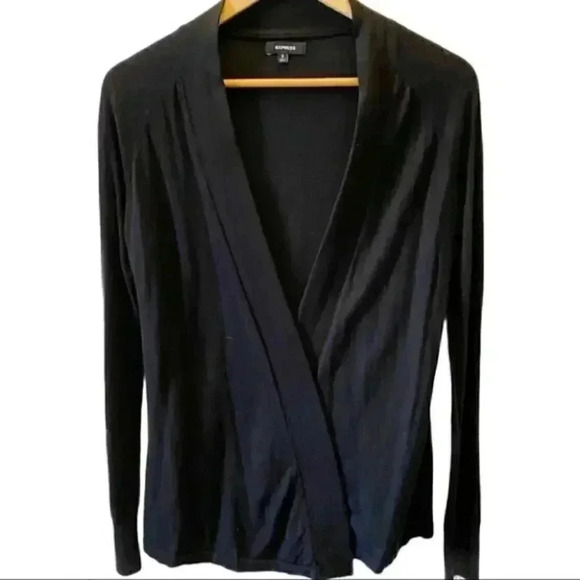 Express Cardigan Open Front Lightweight Draped Cotton Sweater Black Size Small - Picture 2 of 15